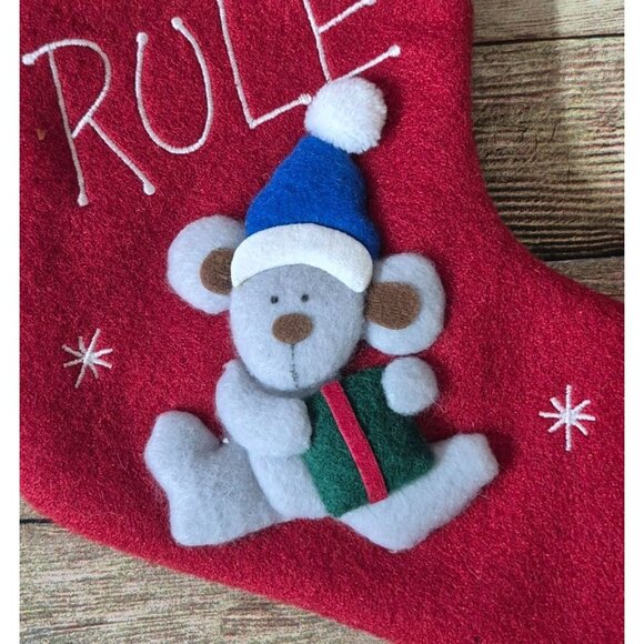 Adorable 16" Cat's Rule 3D Christmas Stocking Decor Cute Mouse & Cat MINT - Picture 4 of 5